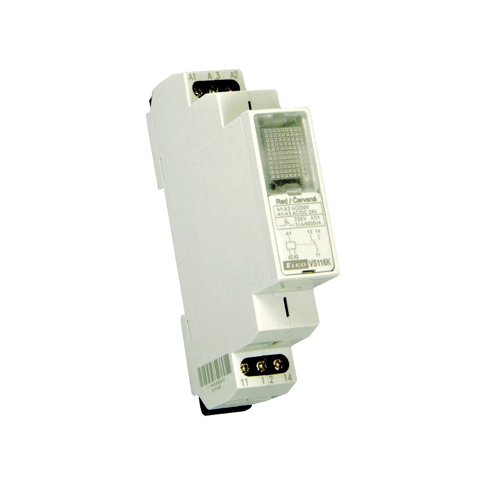 Pomocné relé 1x16A přepínací, AC 230V, AC/DC 24V - červené